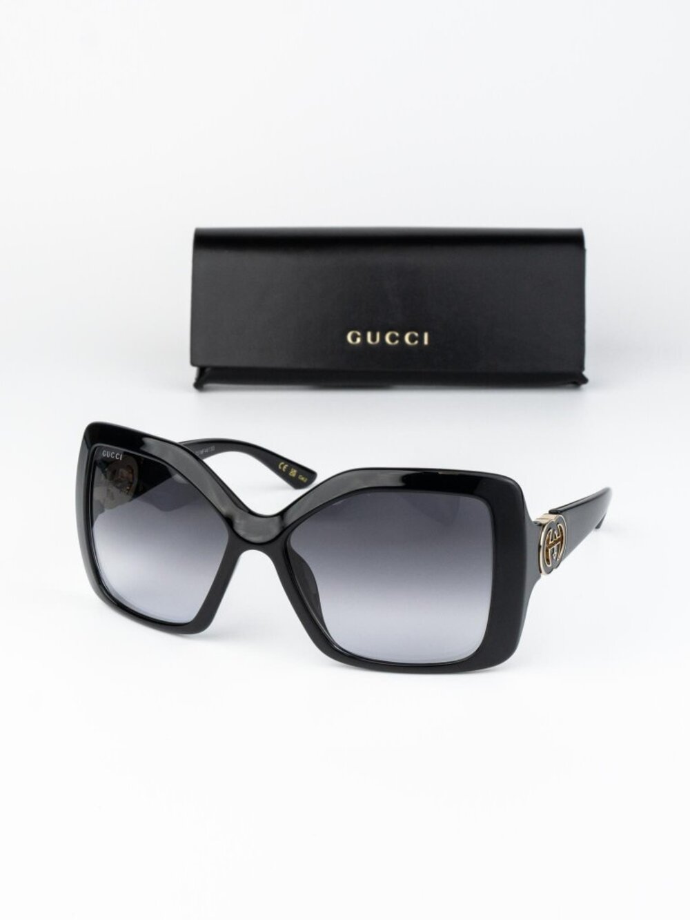 Gucci Women Sunglasses Black Grey Gradient Square GG2015S 001 NEW AUTHENTIC